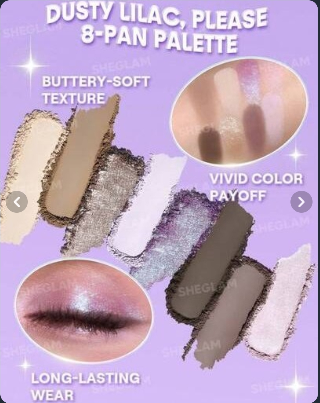 پالت سایه ۸ رنگ لایلک شیگلم مدل Dusty Lilac, Please 3